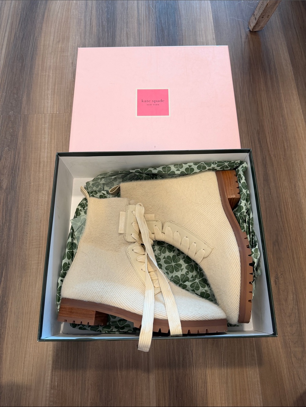 kate spade Cream Knit Lace-Up Ankle Boots - Picture 2 of 4